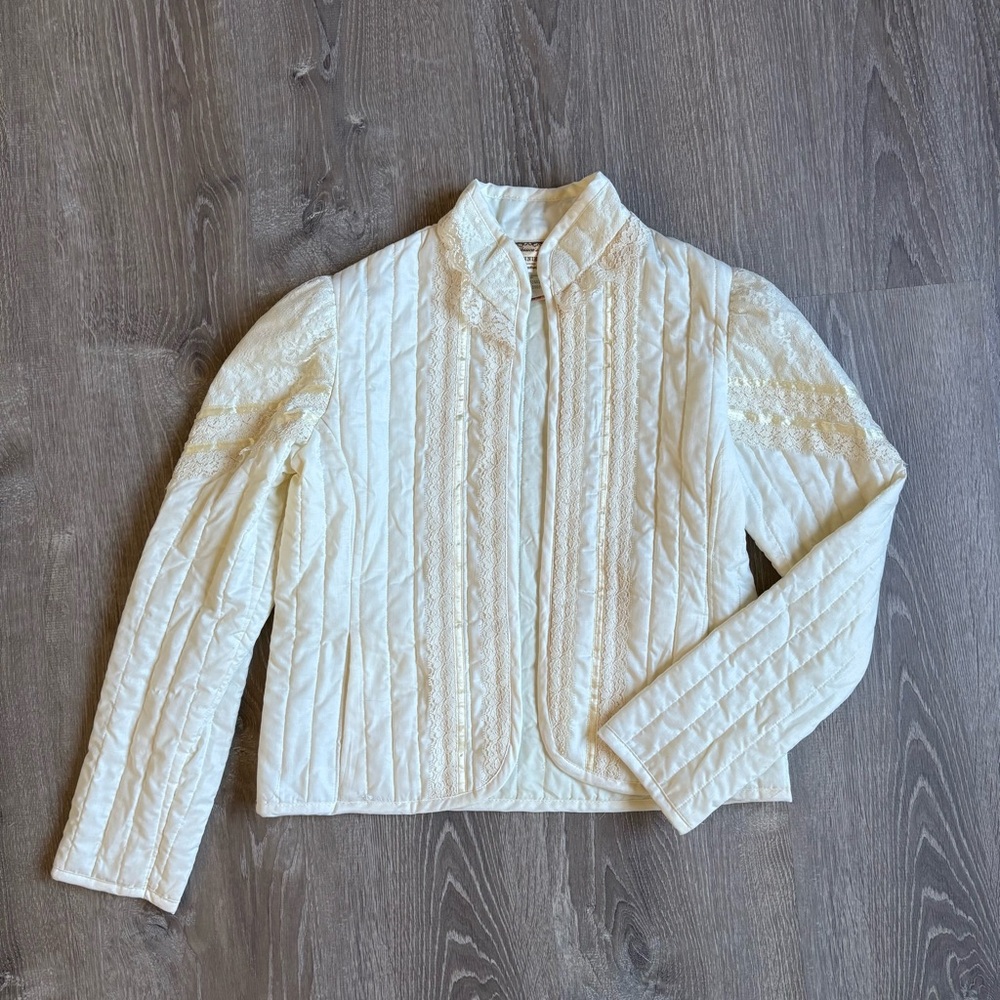 Vintage Gunne Sax Quilted Long Sleeve Lace Open Prairie Jacket